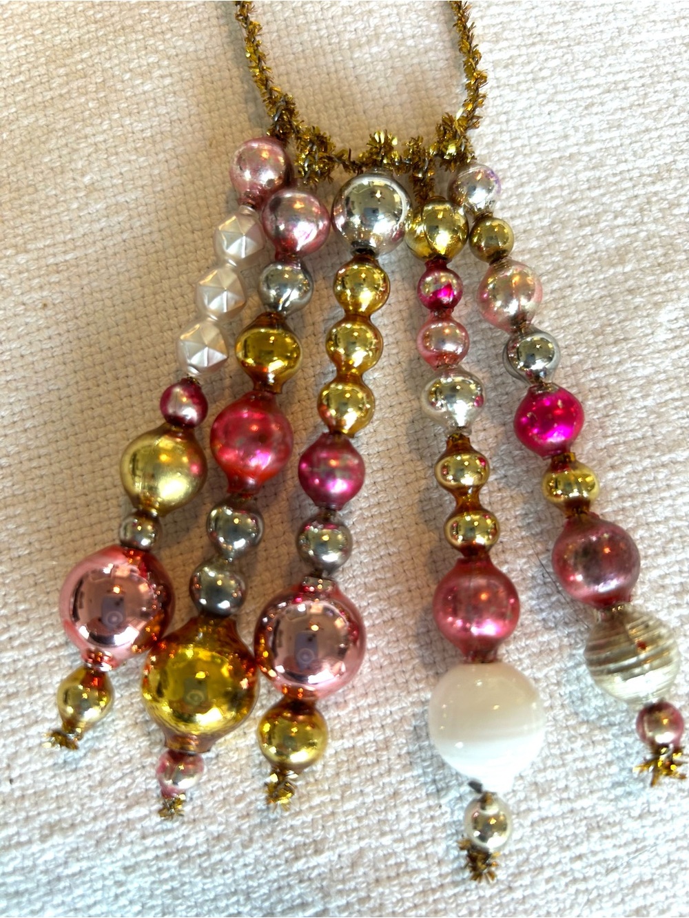 Mini Vintage Repurposed  holiday Christmas ornaments, mercury Glass bead icicle